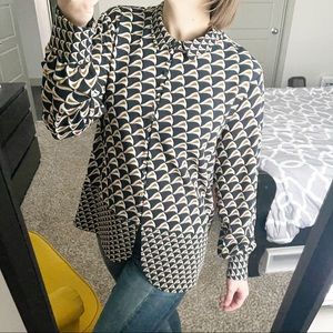 Second Female Blouse Blue Tan Geometric Print Top